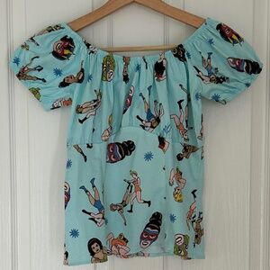 Pin-up Couture Peasant top, M lucha libre luchador Wrestler